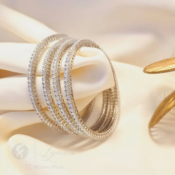 Silver Nisha Solitaire 4pc Bangle Set For Girls And Women