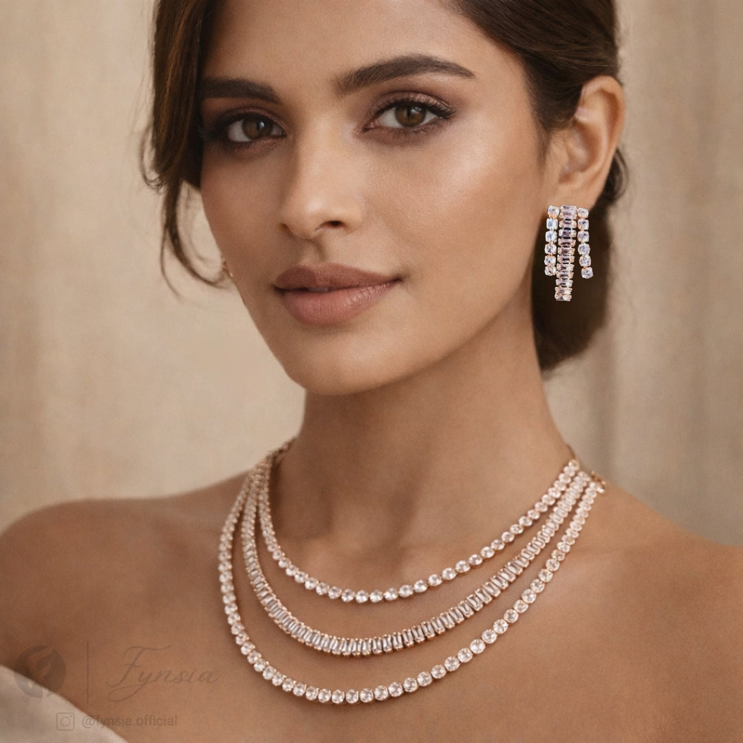 Zivara Rosegold Zirconia Necklace Set | Fynsia