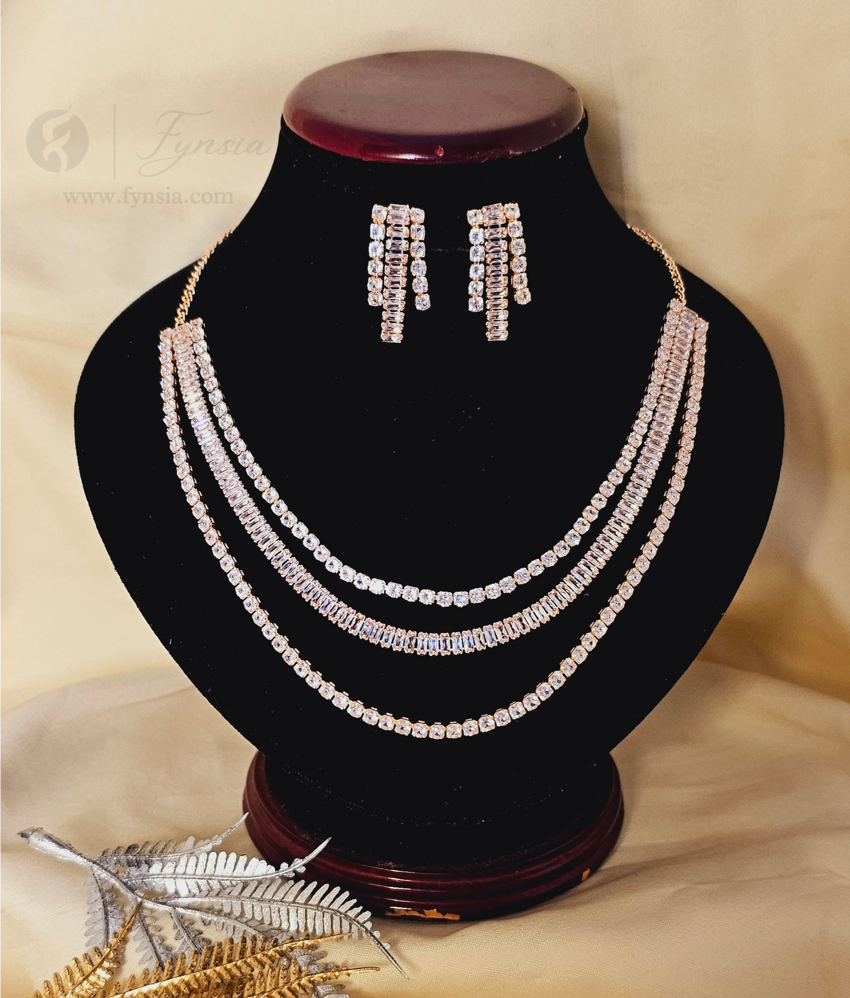 Zivara Rosegold Zirconia Necklace Set | Fynsia