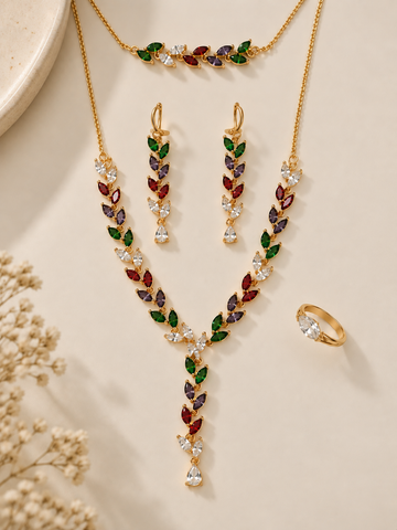 Aarohi Stainless Steel Combo | Necklace - Bracelet - Earing-  Ring | Anti Tarnish Jewelry | Fynsia