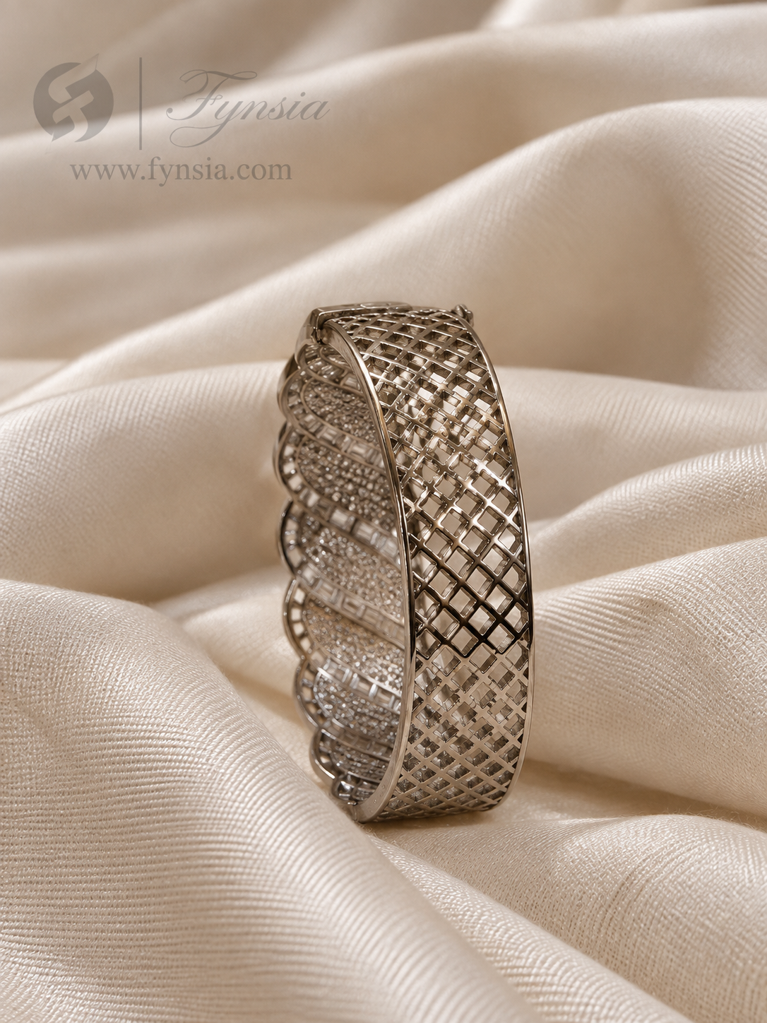 Saba Diamond Kada – Silver Finish Bracelet | Fynsia