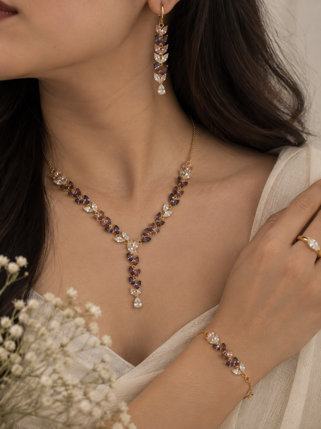 Eshani Stainless Steel Combo | Necklace - Bracelet - Earing-  Ring | Anti Tarnish Jewelry | Fynsia