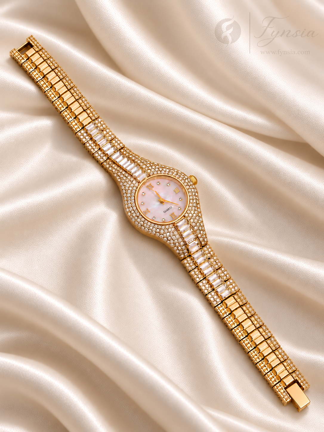 Lumi Golden Dial Metal Belt Women's Watch | Fynsia