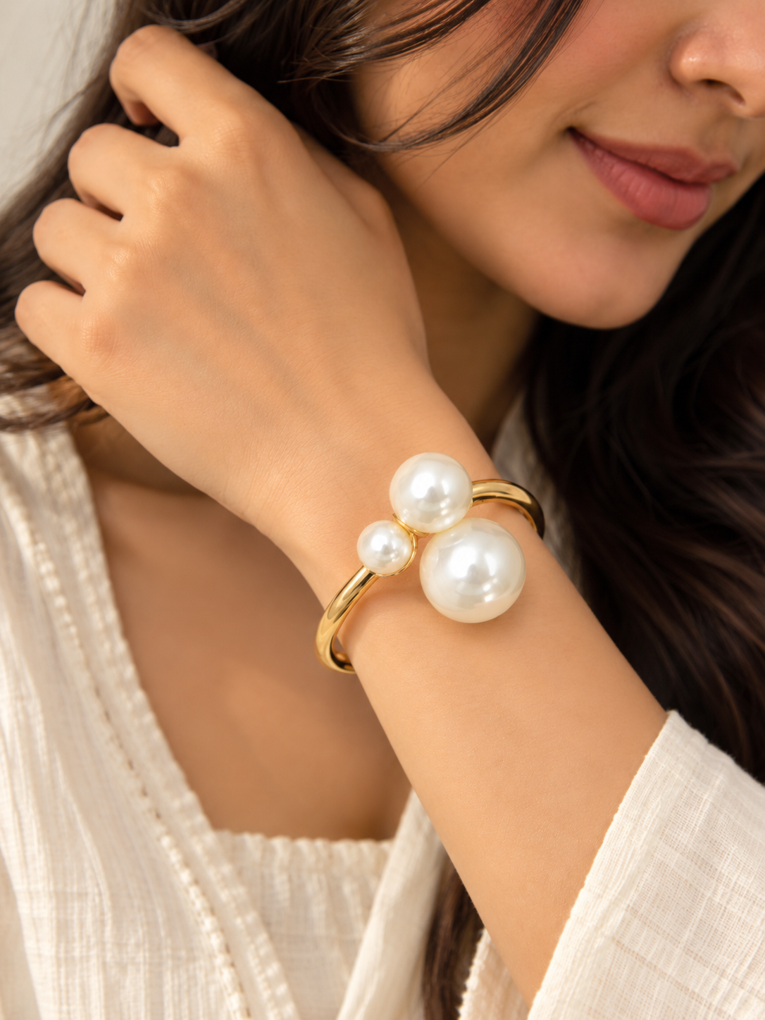 Muniba Golden White Pearl Anti Tarnish Kada | Fynsia