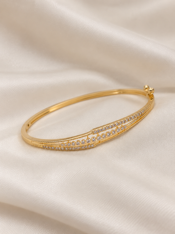 Sara Crystal Diamond Kada - Golden Bracelet | Fynsia