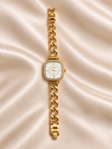 Bani Golden White Square Dial Chain Belt Women's Watch | Fynsia