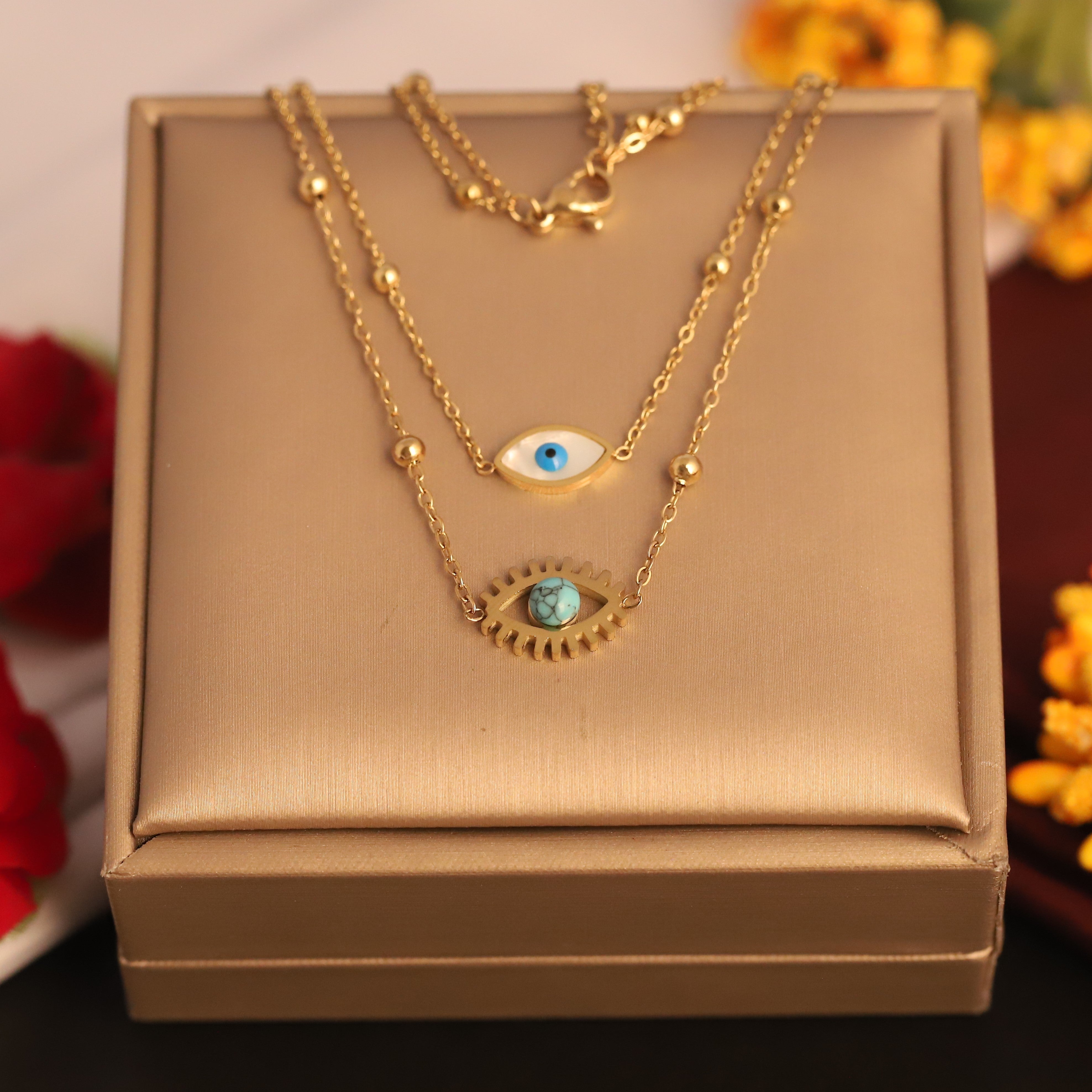 Evil Eye Layered Neckchain – 18K Gold Tone Stainless Steel | Fynsia