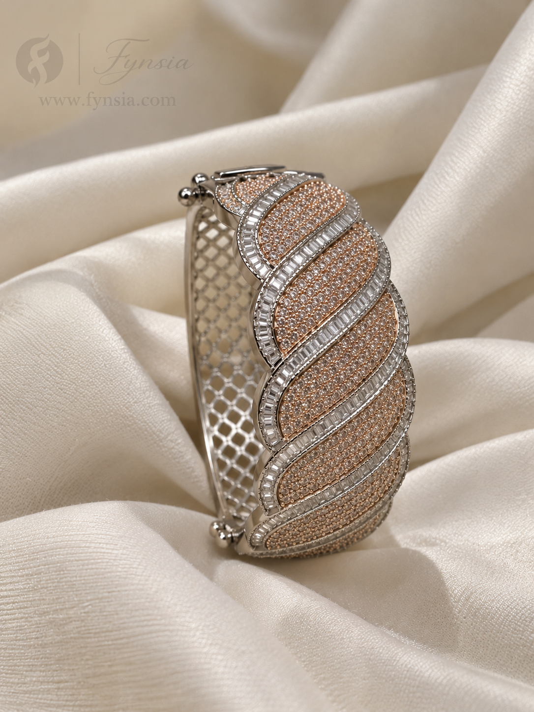 Zareen Diamond Kada – Black Rosegold Finish Bracelet | Fynsia