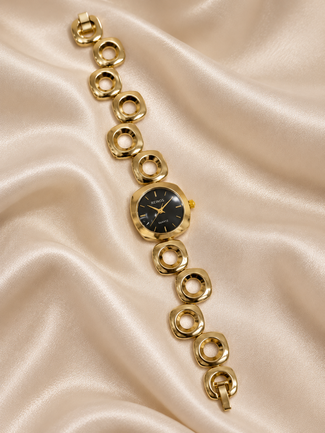 Emily Golden Black Square Dial Metal Belt Women's Watch | Fynsia