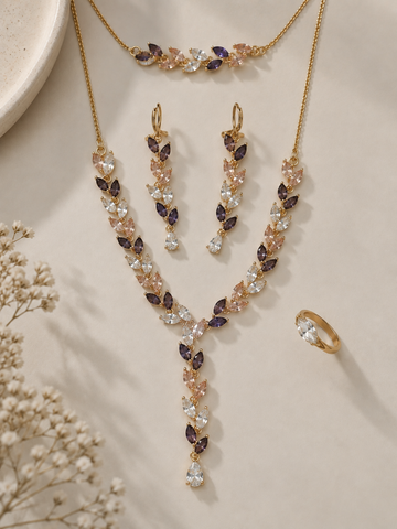 Eshani Stainless Steel Combo | Necklace - Bracelet - Earing-  Ring | Anti Tarnish Jewelry | Fynsia