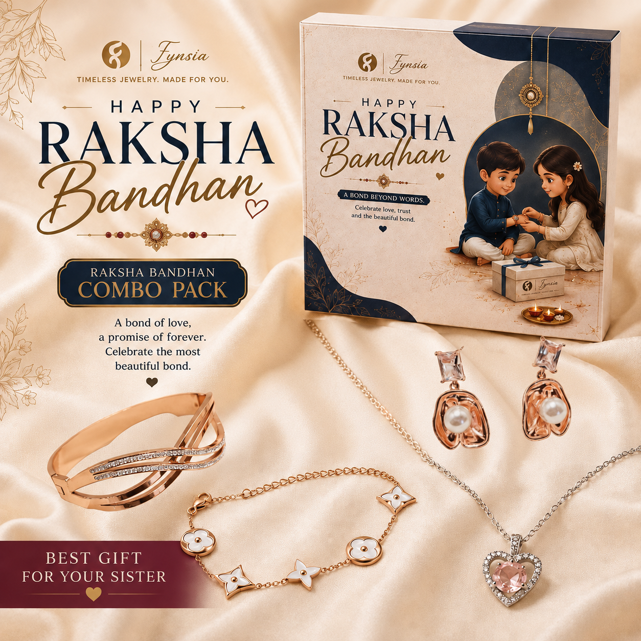 Raksha Bandhan 4pc Combo - Anti Tarnish Jewelry | Fynsia