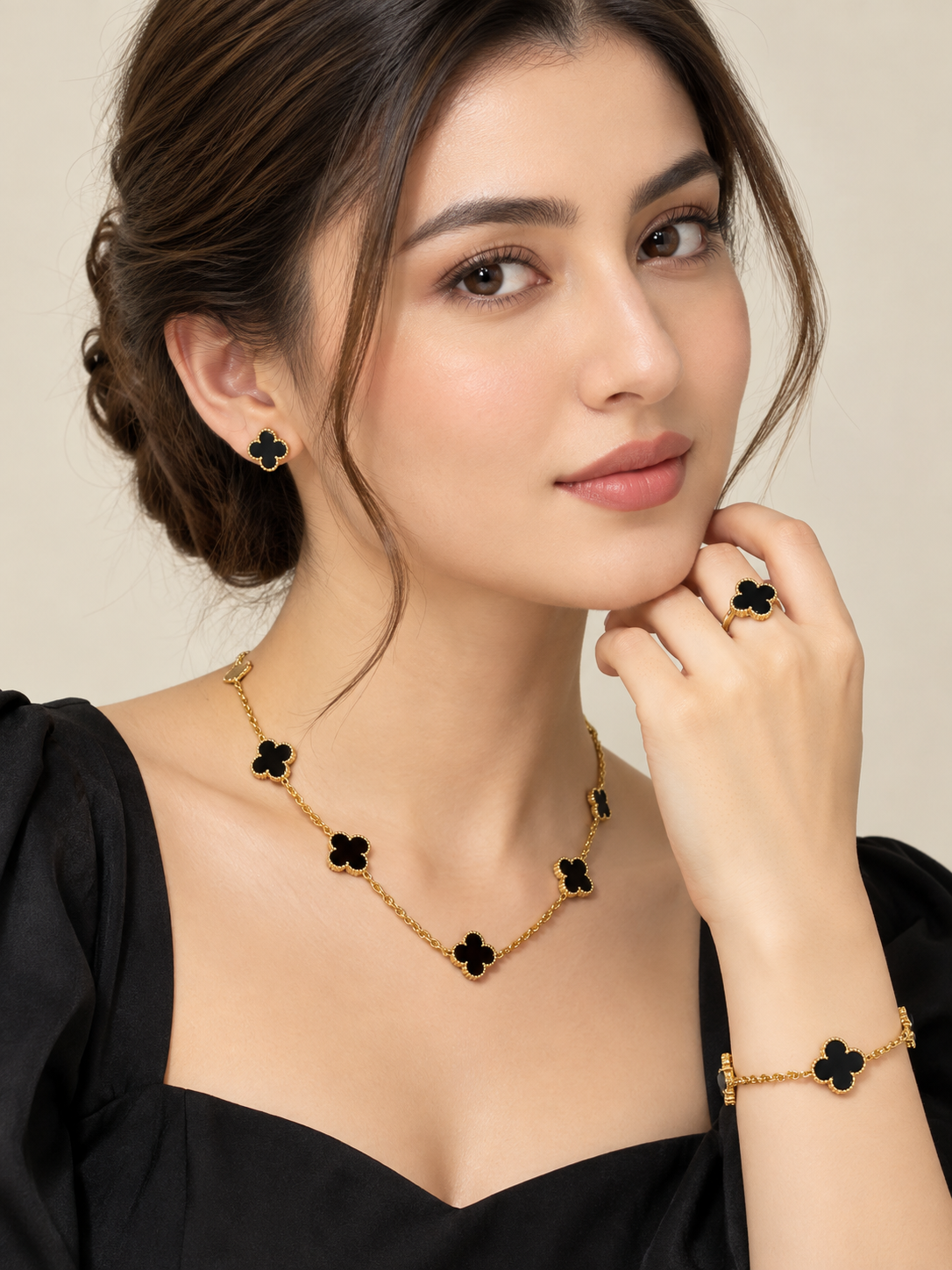 Midnight Clover Stainless Steel Combo | Necklace - Bracelet - Studs -  Ring | Anti Tarnish Jewelry | Fynsia