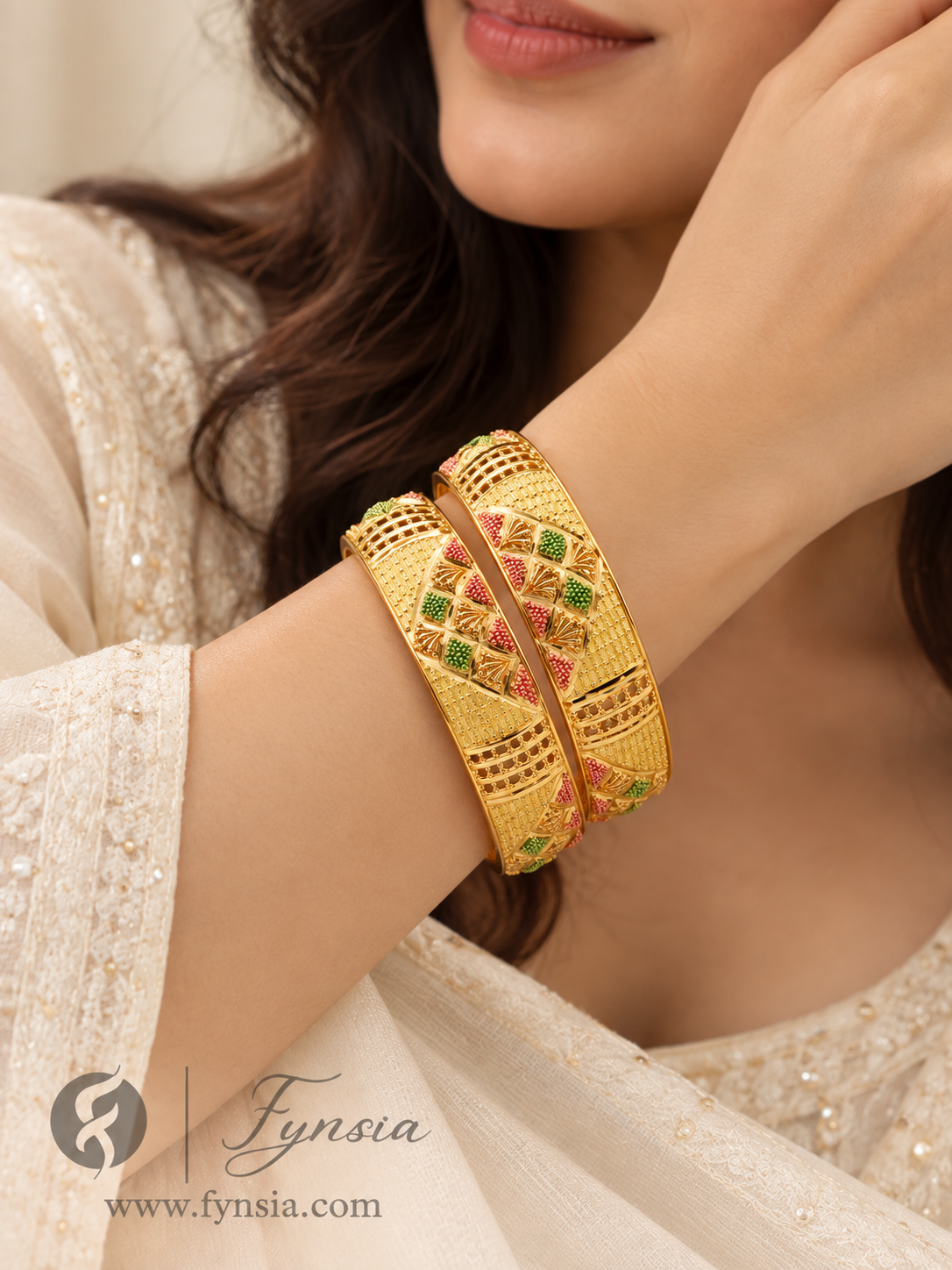 Laraib Golden 2 Tone 2pc Bangles | Occasional Wear bangles | Fynsia