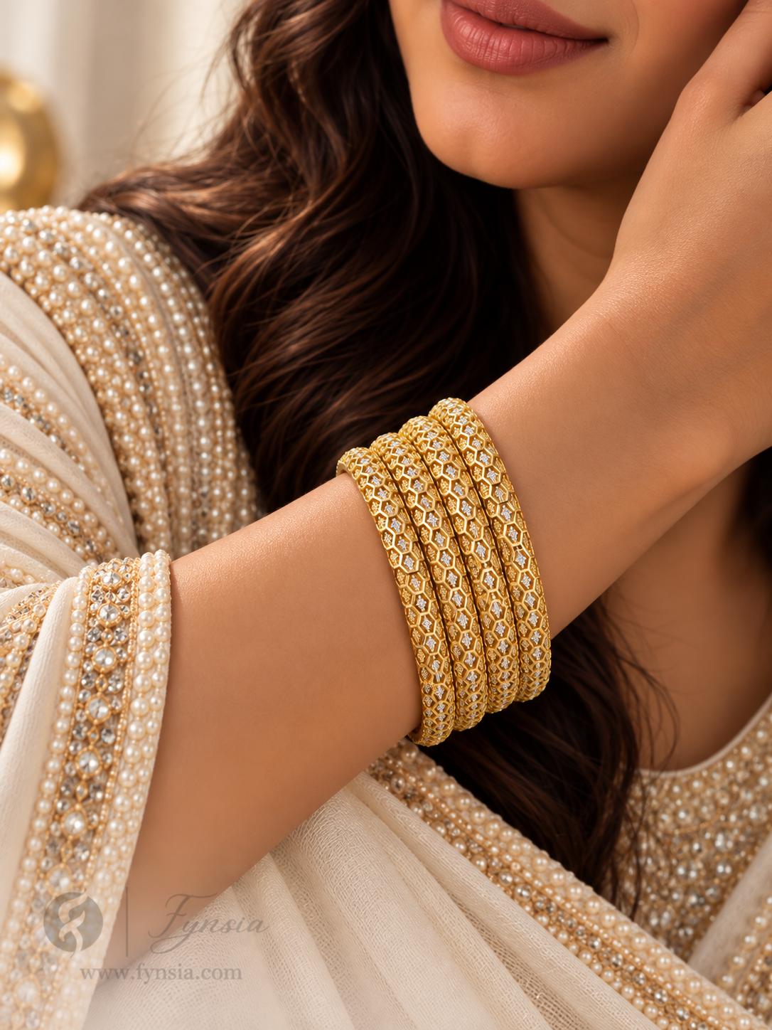 Garima Golden 2 Tone 4pc Bangles | Occasional Wear bangles | Fynsia