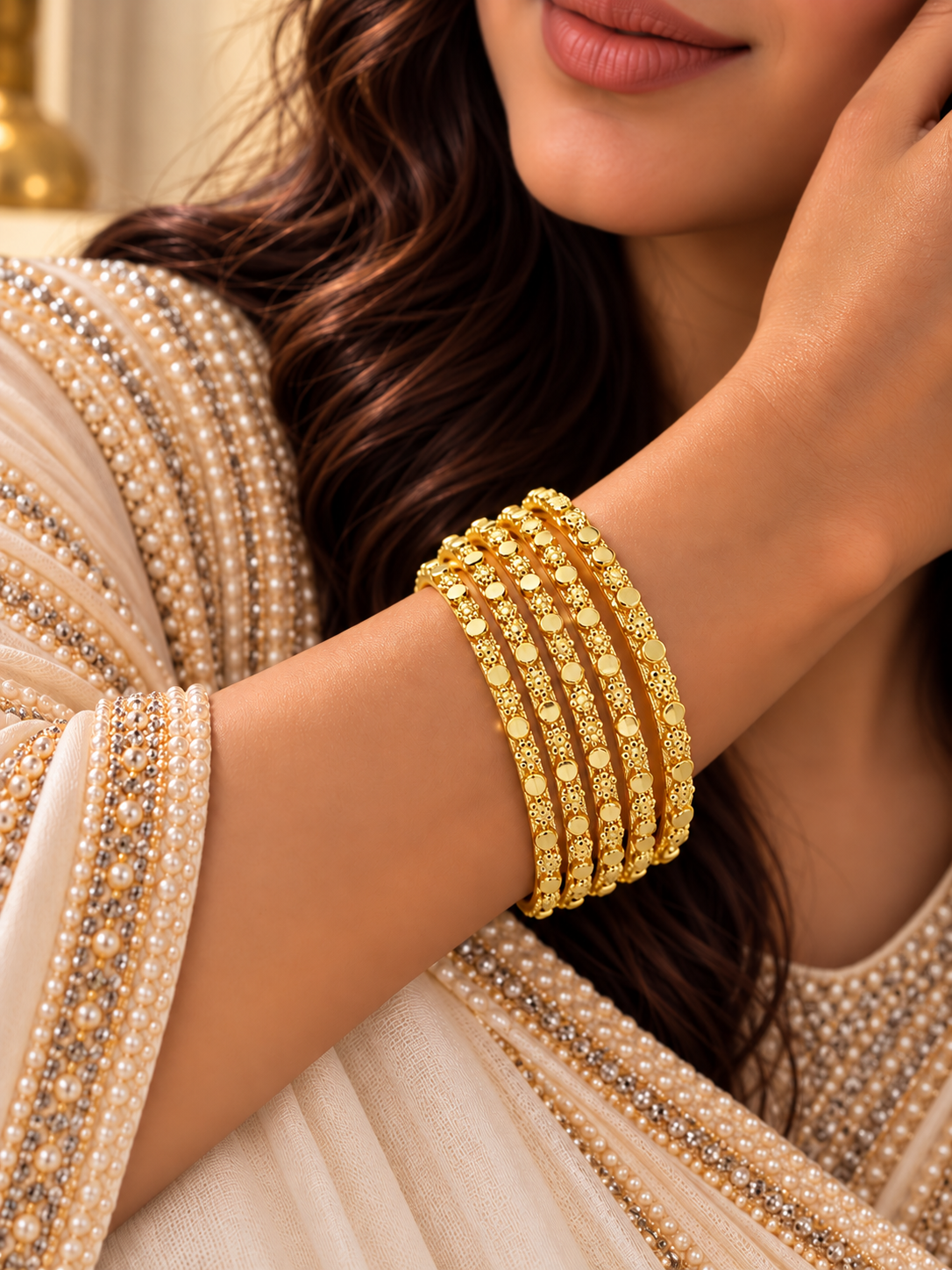Labika Golden 6pc Bangles | Occasional Wear bangles | Fynsia