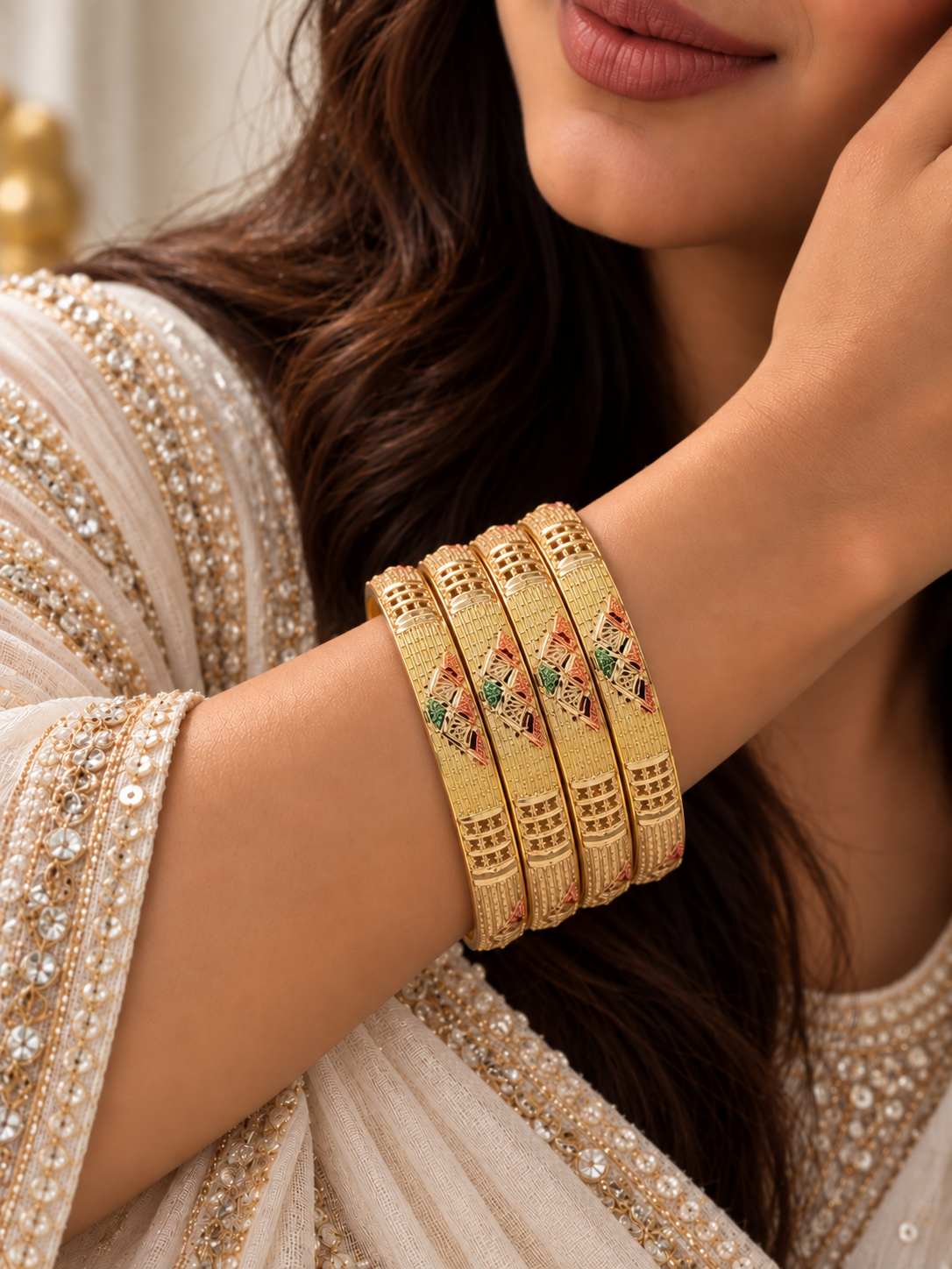 Farzana Golden 4pc Bangles | Occasional Wear bangles | Fynsia