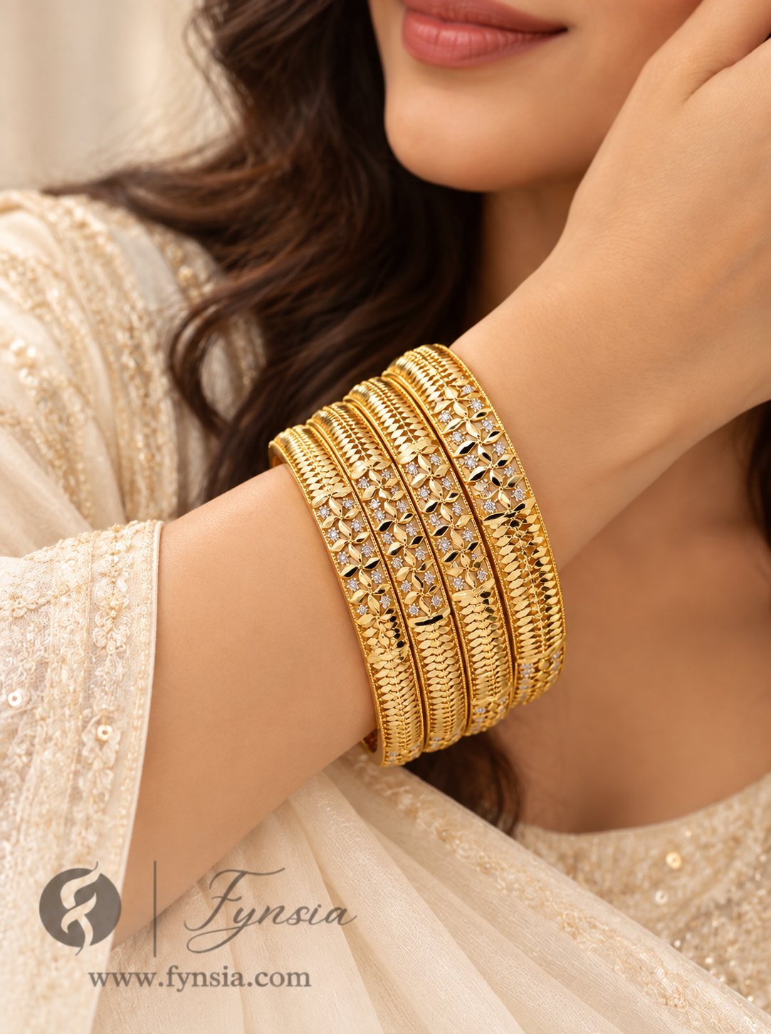 Kasish Golden 4pc Bangles | Occasional Wear bangles | Fynsia