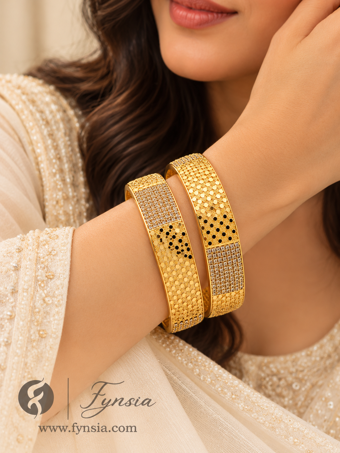 Uzma Golden 2 Tone 2pc Bangles | Occasional Wear bangles | Fynsia