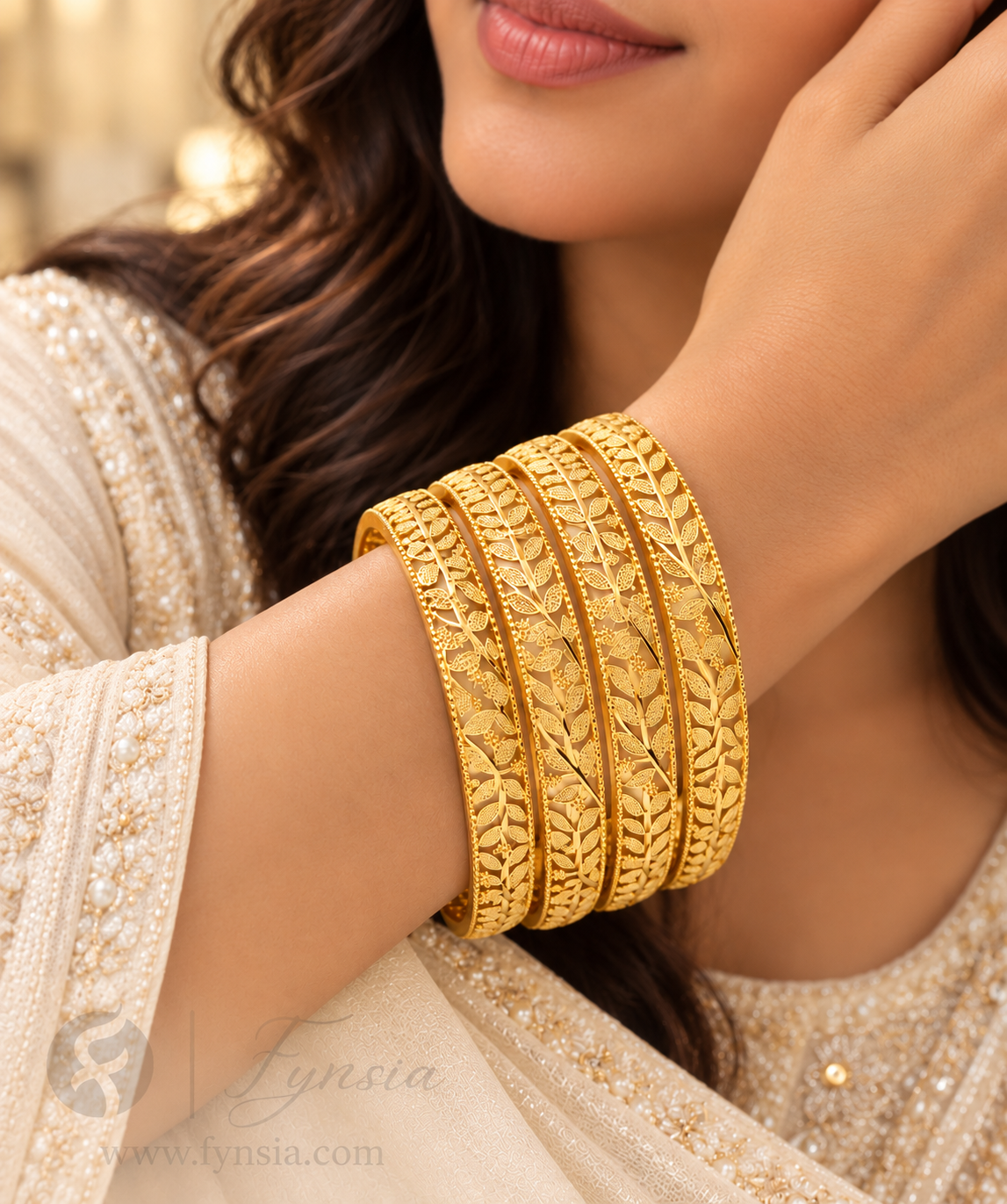 Nasrin Golden 4pc Bangles | Occasional Wear bangles | Fynsia