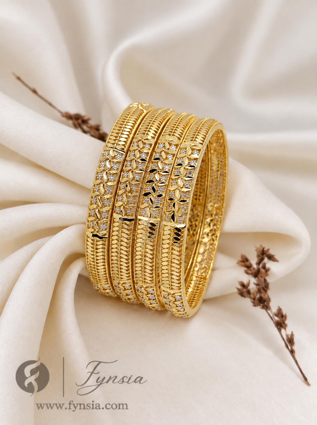 Kasish Golden 4pc Bangles | Occasional Wear bangles | Fynsia