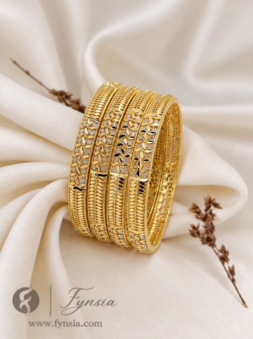 Kasish Golden 4pc Bangles | Occasional Wear bangles | Fynsia