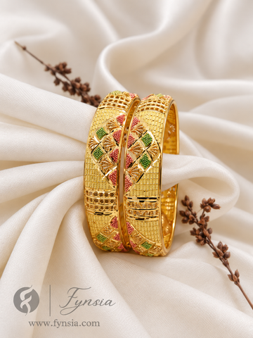 Laraib Golden 2 Tone 2pc Bangles | Occasional Wear bangles | Fynsia