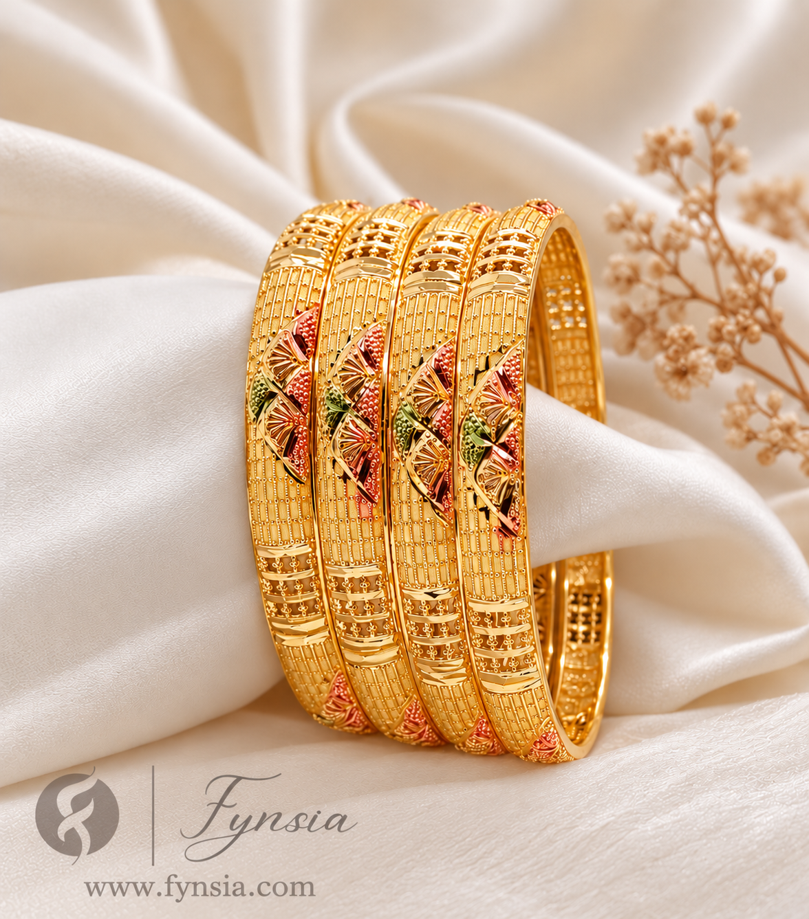 Farzana Golden 4pc Bangles | Occasional Wear bangles | Fynsia