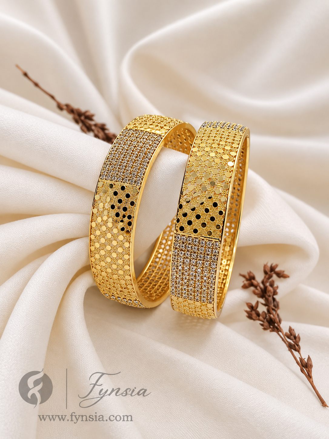 Uzma Golden 2 Tone 2pc Bangles | Occasional Wear bangles | Fynsia
