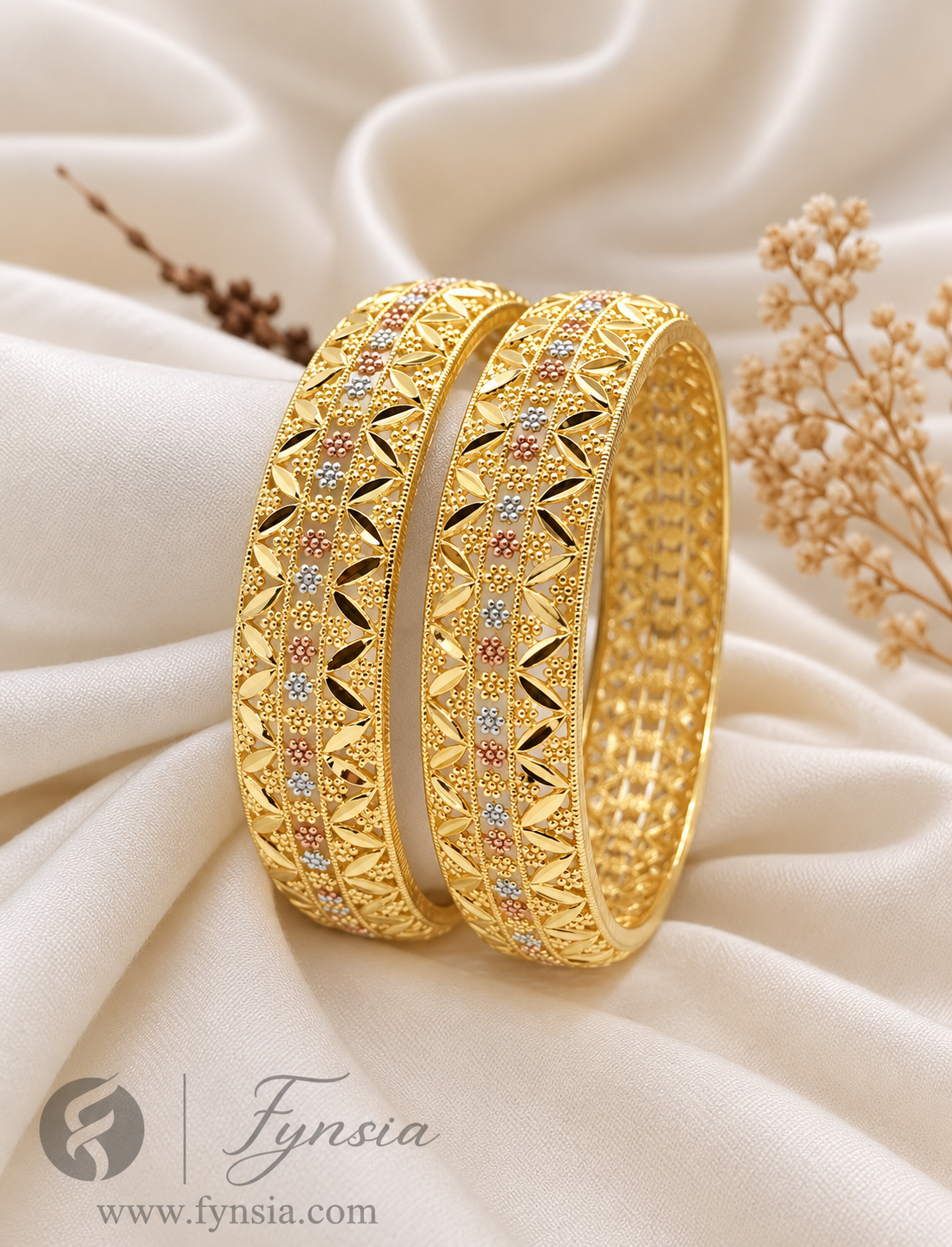Farzin Golden 2 Tone 2pc Bangles | Occasional Wear bangles | Fynsia