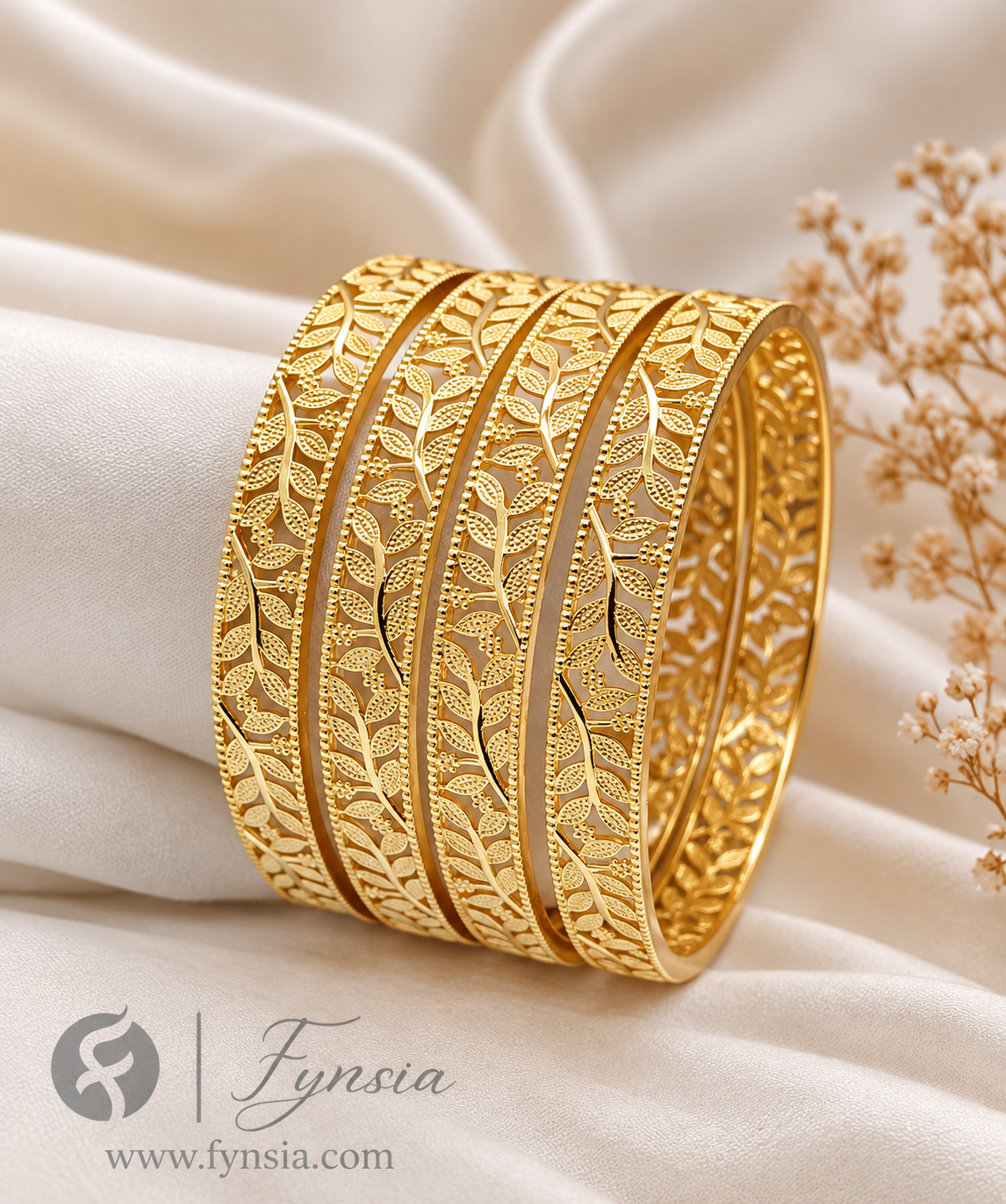 Nasrin Golden 4pc Bangles | Occasional Wear bangles | Fynsia