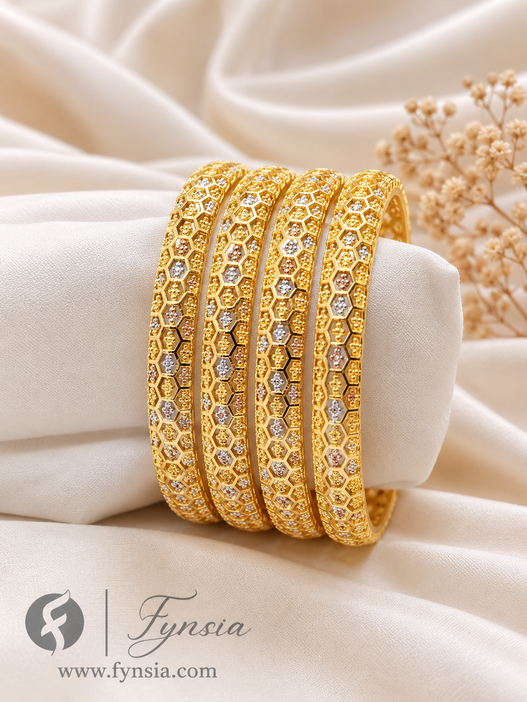 Mhahira  Golden 2 Tone 4pc Bangles | Occasional Wear bangles | Fynsia