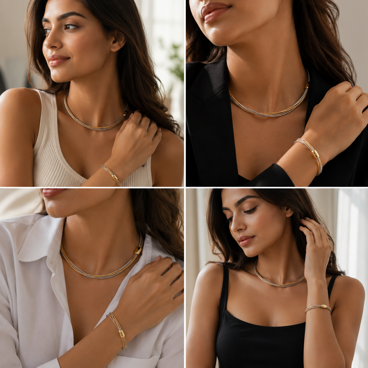 Herringbone 2 Tone Neckchain & Bracelet Combo – Anti Tarnish Jewelry | Fynsia