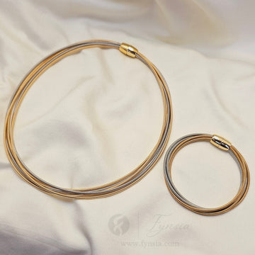 Herringbone 2 Tone Neckchain & Bracelet Combo – Anti Tarnish Jewelry | Fynsia