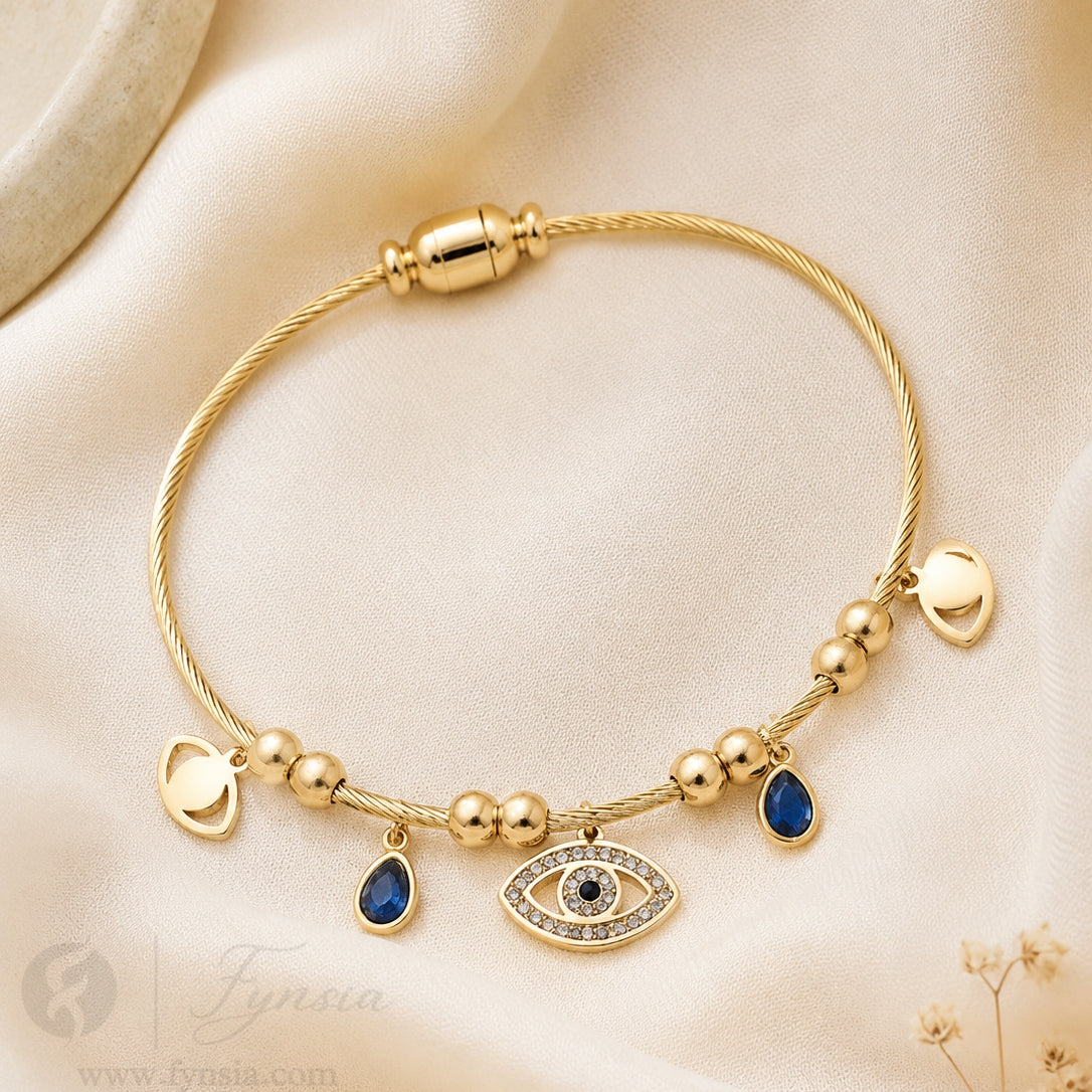 Yumna Evil-Eye Golden Anti Tarnish Kada – Stainless Steel Bracelet | Fynsia